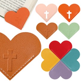8 Pcs Leather Heart Bookmarks with Cross Design, Christian Gifts for Women, Book Accessories and Gifts for Church or Book Club(Embossed)
