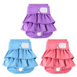 Reusable Dog Diapers Female 3 Pack Washable Premium Highly Absorbent Doggie Diapers, Flexible Puppy Diapers, Durable Leak-Proof Dog Diapers for Period Heat Incontinence Puppy Training, XS