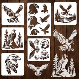 INFUNLY 6Pcs Eagles Painting Stencil for Wall Reusable Wall Stencils Forests Walls Template for Painting 7.87x7.87, 8.27x11.69 Feathers Templates for Crafts Cement Wood Furniture Home Decor
