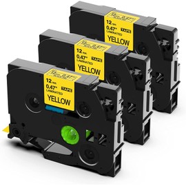 3X Upwinning Tze-631 Yellow Label Tape 12mm Compatible Brother Label Printer Tape 12mm Yellow AZe631 TZe631 AZe-631, Replace Brother P-Touch Yellow Tape for PT-H110 PT-P300BT H101C E110 H105 H200 D210