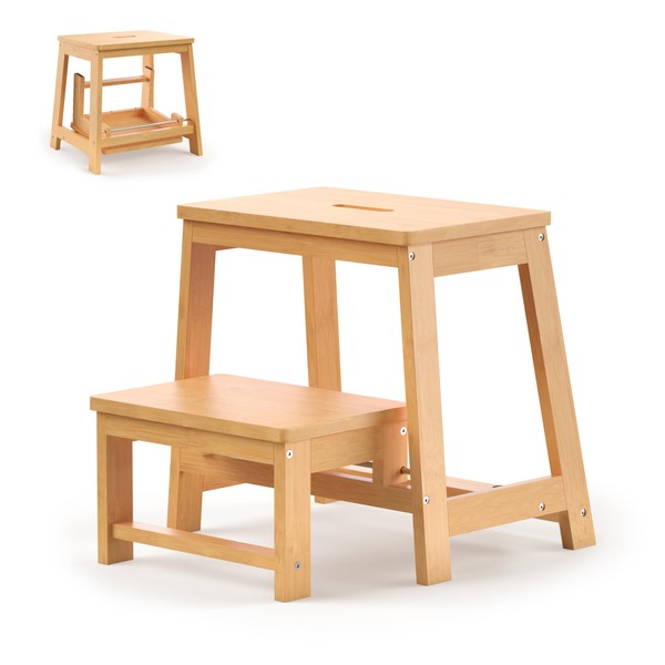 BEKVEM Bamboo Folding Step Stool with Sturdy Structure and Wide