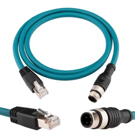 Lonlonty - Cable blindado M12 de 4 pines a RJ45 Cat6, cable industrial de 4 pines M12 de código D macho a RJ45, cable de conexión blindado de 3.3 pies, 10 Gbps para aplicación Cognex y automatización