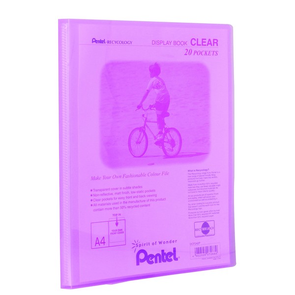 Pentel Display Book Clear, A4, 20 Pockets, 1 Pink Display book