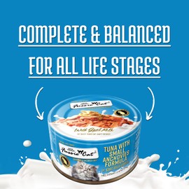 Fussie Cat Premium Canned Wet Cat Food in Goat Milk Gravy - 2.47 oz Cans - Case of 24 Cans (Tuna & Small Anchovies)