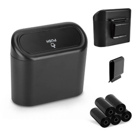 EcoNour 1-Pack Mini Car Trash Can with 5 Rolls of Disposable Trash Bag | Portable Trash Can with Lid for Side Door and Back Seat | Compact Garbage Can Accessories for Office & Kitchen | Black