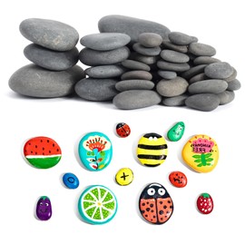 Simetufy 60 Pcs Rocks for Painting, 50Pcs 0.5-1'' & 5pcs 1.2-2'' & 5pcs 2-2.8'', Natura Painting Rocks, Flat Smooth Rocks to Paint, Arts, Crafts, Kindness Rocks, Garden Decorative
