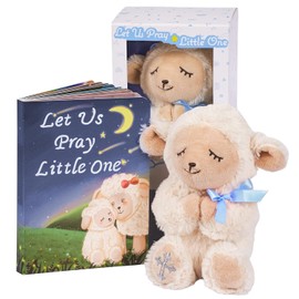MyMateZoe Regalos de Bautizo para Niños, Gran Set de Bautizo, Dedicación y Regalo de Bautizo para Niños y Bebés Recién Nacidos, Incluye Muñeco de Oveja Orando de 18 cm de Peluche y Libro para Bebé