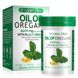 O NATURE ZIRAN Cápsulas Blandas De Aceite De Orégano - 6000 Mg De Aceite De Orégano Con Aceite De Semilla Negra 2 En 1, Extracto De Aceite De Orégano Orgánico, Antioxidantes Naturales, Fitness, Refu