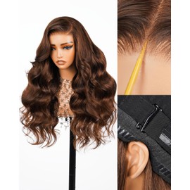 Arabella 6x5 Chocolate Brown Glueless Wig Glueless Wigs Human Hair Pre Plucked Pre Cut 4# Brown Wig Loose Body Wave Lace Front Wigs Human Hair Pre Bleached Bye Bye Knots (24inch, 6X5 4# Wig)
