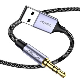 MOSWAG USB to 3.5mm TRS Audio Jack Adapter, USB Male to 3.5mm AUX Stereo Audio Cable, Nylon Braided AUX Converter for PC, Laptop, Windows, Mac OSX, Headphones（Does not Support Car, Mic and Charging）