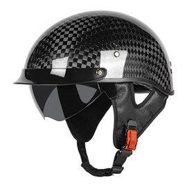 Carbon Fiber Motorcycle Half Helmet for Adults – DOT Approved Lightweight Open Face Helmets with Smoked Sun Visor, Retro Skull Cap Design for Men & Women Summer Riding (12K-Glossy Black,X-Large)