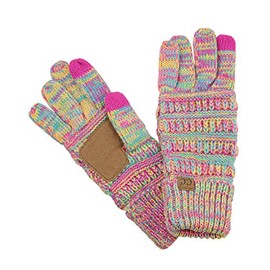 C.C Unisex Cable Knit Winter Warm Anti-Slip Touchscreen Texting Gloves, Bright Mix