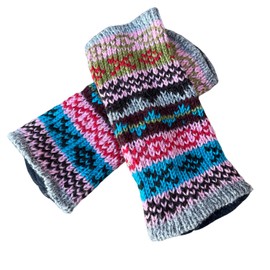 Nickanny's Snowflake Fair Isle Insulated Lined Cable Knit Arm Warmer Fingerless Gloves Thumb Hole Gloves Mittens (Scandi Pink)
