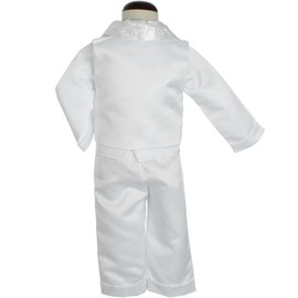 Dressy Daisy Traje de bautizo para bebé, traje de baño de 4 piezas, traje de baño blanco satinado con capó, Blanco, 12-18 Meses