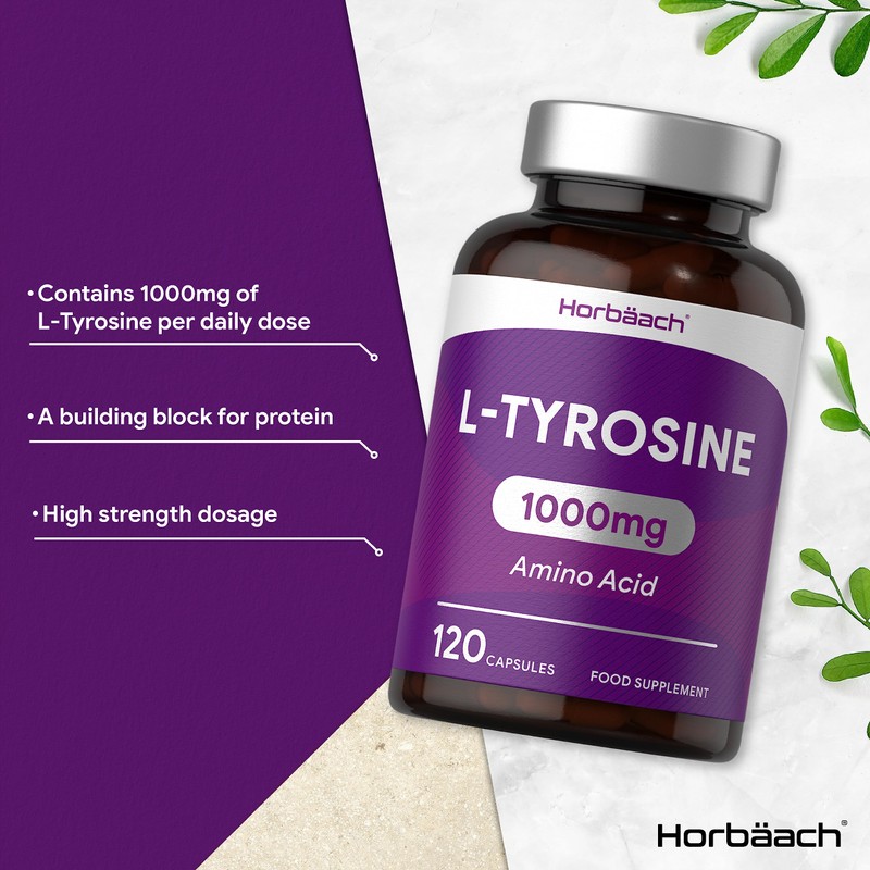 L-Tyrosine 1000mg Supplement | 120 Capsules | High Strength Free