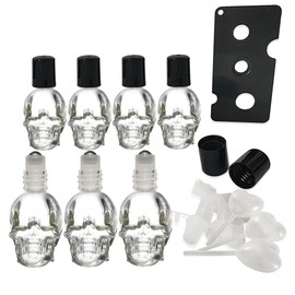 MINELEVEN 7 pcs Set 10ml Mini Skull Glass Oil Roller Bottles Leakproof Essential Oils Bottle for Storage and Travel (transparent)