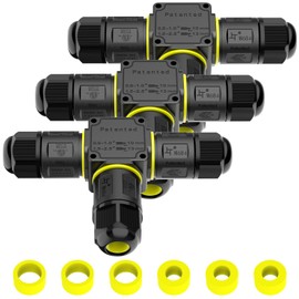 3 x Waterproof IP68 Cable Connectors - 3-Pin T-Shape Junction Box for Diameter 4-12 mm Cable, Connection Sleeve for Outdoors, Underground Cable, Garden Lighting, Power Connection