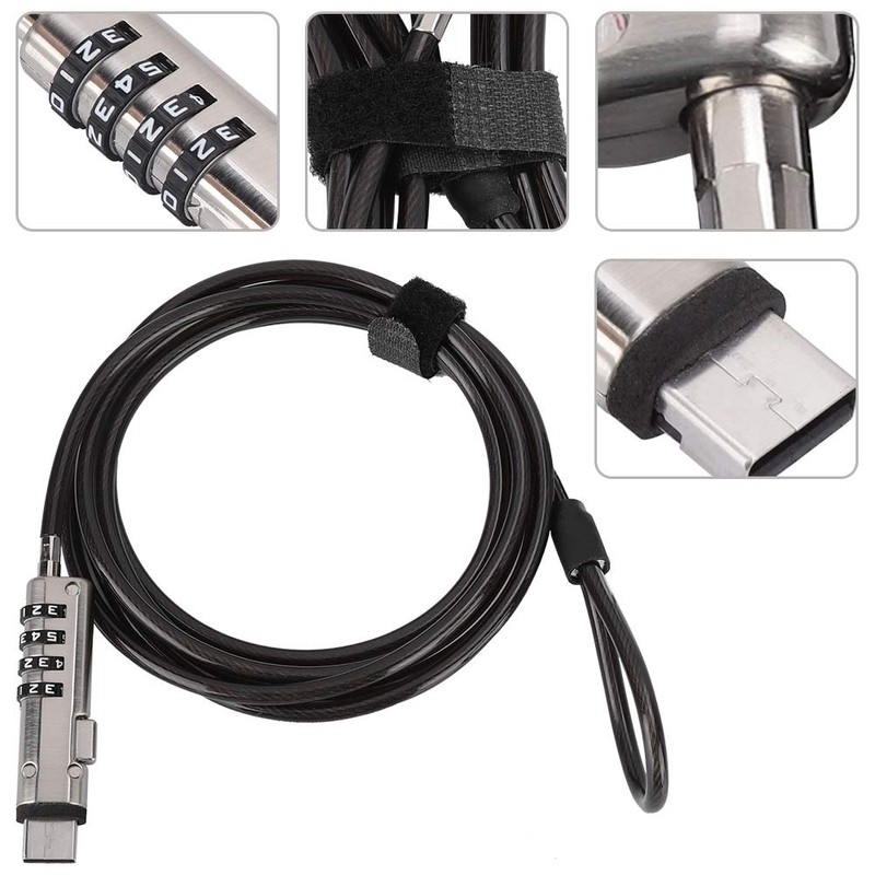 4 Digital Password Laptop Keyless Combination Lock，Universal Anti Theft Wire
