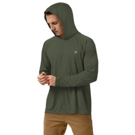 Roadbox Men's UPF 50+ UV Sun Protection Shirts, Quick Dry Long Sleeve Fishing Hoodie, Rash Guards for Swimming Hiking Running Dark Green