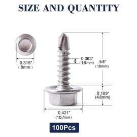 #10 x 5/8" Sheet Metal Screws 100PCS 410 Stainless Steel Hex Washer Head Fast Self Tapping Screws by SG TZH