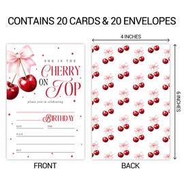 ZYQFN 20 Cherry Baby Girl Birthday Party Invitations, for Girls (075)