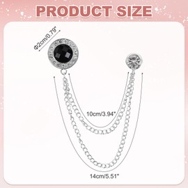 PATIKIL Gem Chain Brooch Pins, Hanging Chain Brooch Suit Pin Tassel Round Crystal Badge Lapel Collar Pins for Women Men Shirts Tuxedo Scarf, Silver Tone(Black)