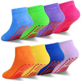 Tphon Non Slip Kids Trampoline Socks Anti Skid Socks with Grippers for Toddler Children Teenagers Grip Socks for Boys Girls 8 Pairs, 6-9 Years