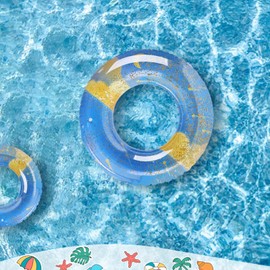 Float Ring with 2 Vinyl Repair Tapes, 1 Seater, For Children, Adults, Children, Kids, O-Shape, Strong Buoyancy, Thick, Durable, Air, Leak Resistant, Break-Resistant, Stable, Foldable, Glitter, Summer