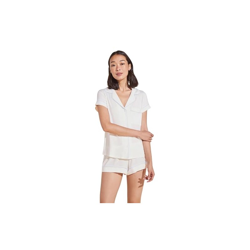 Eberjey, Women's, Gisele - Shortie Short PJ Set, White/Ice Blue,