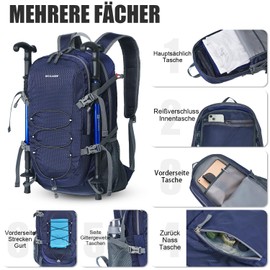 BECOJADDE Hiking Backpack Men Women 40L Ultralight Foldable Backpack Waterproof Travel Backpack Trekking Backpack with Wet Compartment for Hiking, Travel, Cycling and Climbing, navy, Daypack Backpacks