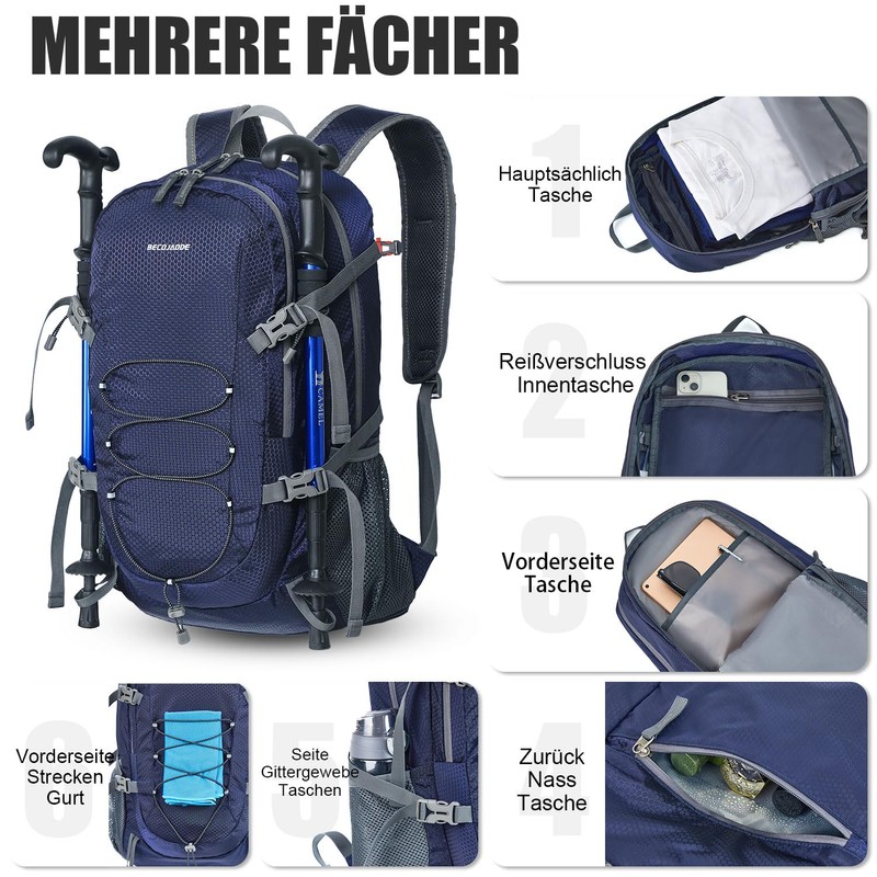 BECOJADDE Hiking Backpack Men Women 40L Ultralight Foldable Backpack Waterproof