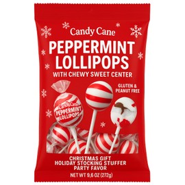 Candy Cane Peppermint Lollipop with Chewy Sweet Center - Gluten & Peanut Free - Christmas Gift Holiday Stocking Stuffer Party Favor (2 Bags 19.2 oz Total)