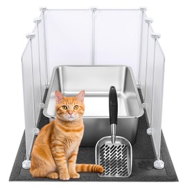 Essenhome Extra Large Giant Stainless Steel Litter Box for Cats(24 x 16 x 6 inches) with Metal Cat Litter Scoop,8 Litter Splash Shield and Cat Litter Mat,Easy Clean,Non Stick,Odor Control