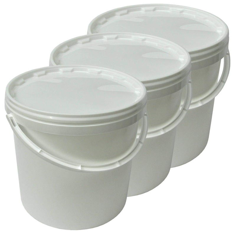 plasteo® Pack of 3 10 Litre Buckets with Lid, White,