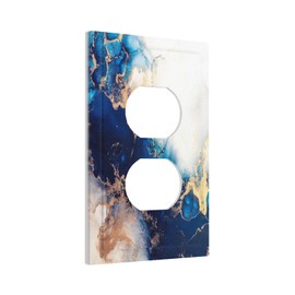 Art Marble Abstract 1 Gang Duplex Device Wall Plate Cover Outlet Light Switch Cover Blue And Gold Fluid Electrical Faceplate Switchplate for Bedroom Bathroom