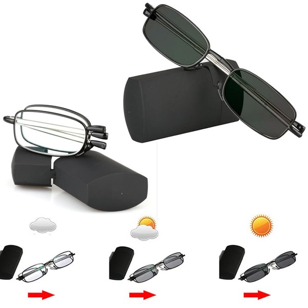 Photochromic + Readers Compact Folding Glasses Reading Change To Gray On Sun (Black, 1.25)