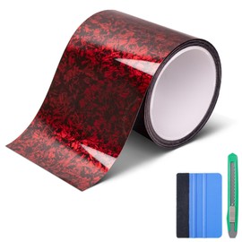 Lypumso Red Forged Carbon Fiber Vinyl Wrap Tape, 4 Inch x 20ft Self-Adhesive Chrome Delete Wrap Detailing Tape with Tool Kits, Anti-Scratch for Car Door Sill Window Trim Protector