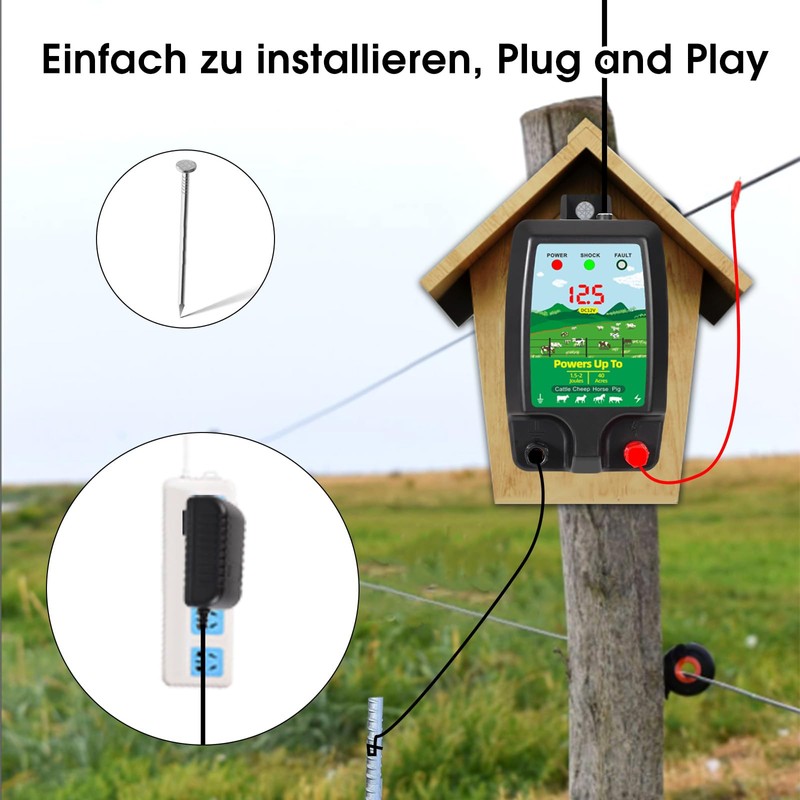 SROCHN Electric Fence Device with LCD Display, 10 km Range,