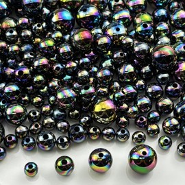 Xinhongo 200g Pearl Beads 6mm 8mm 10mm 12mm Pearl Craft Beads Pearls Round Bulk Pearls for Bracelet Necklace Jewelry Making DIY Sewing Crafts Home Decoration Vase Filler(Black AB)