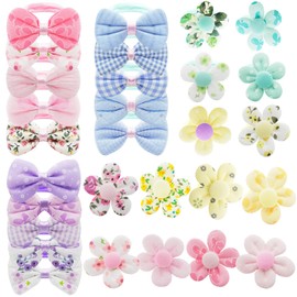 enop 30 Pcs Toddler Hair Ties with Bows,Cute Flower for Girls Kids,Soft Seamless Hair Ties for Little Girls