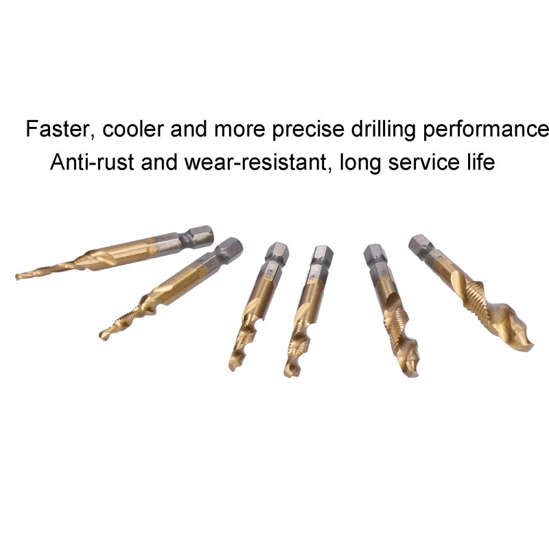 6Pcs Hex Shank Drill High Speed Steel Tap Chamfer Spiral