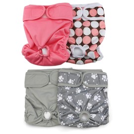 Jasinber Set de 4 Pañales de Perro Femenina Lavables, Envoltura de Cachorro Reutilizable para Perro Hembra (4 Colors -02, M)