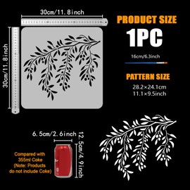 FINGERINSPIRE Olive Branch Painting Stencil with 1Pc Plastic Paint Brush 11.8x11.8 inch Reusable Leaves Branch Templates Plant Theme Craft Stencil for Painting on Wood Fabric Walls Furniture