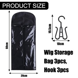 TYXHXTF 3PCS Hair Extensions Storage Bag, Store Style Hair, Portable Wig Storage Bags, Dust-proof Wig Hanger Extension Storage Bag, Wig Bags Storage with Hanger (BLACK)