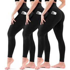 3 Pack Leggings for Women High Waisted - No See Through Tummy Control Cycling Workout Yoga Pants with Pockets Reg & Plus