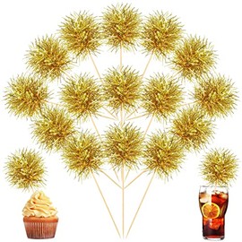 100 Pcs Christmas Firework Cupcake Toppers Foil Frill Toothpicks Holiday Party Firework Cocktail Picks for Christmas Party Favors (Gold)