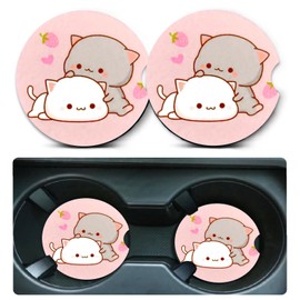 Car Coasters for Cup Holders,2 Pack Cat Car Cup Holder Coasters,2.75" Universal Size Anti Slip Rubber Mat,Automotive Cup Holder Decal Decor Accessories,Gifts for Cat Lovers Women,Men,Mom