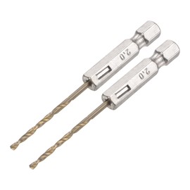 sourcing map 2 Pcs High Speed Steel Hex Shank Twist Drill Bit, 2mm Drilling Dia with 1/4 Inch Hex Shank 70mm Length