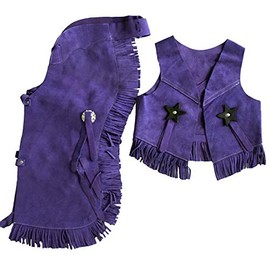 Equitem Children Western Suede Leather Vest & Chaps Set with Fringe (Purple, Small 2-4 Yr) TZ1501