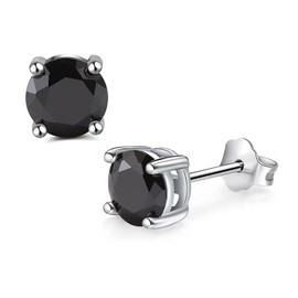Salanda 925 Sterling Silver CZ Stud Earrings,Earrings Studs Hypoallergenic Black Cubic Zironia Earrings for Women, mm, Silver, Cubic Zirconia